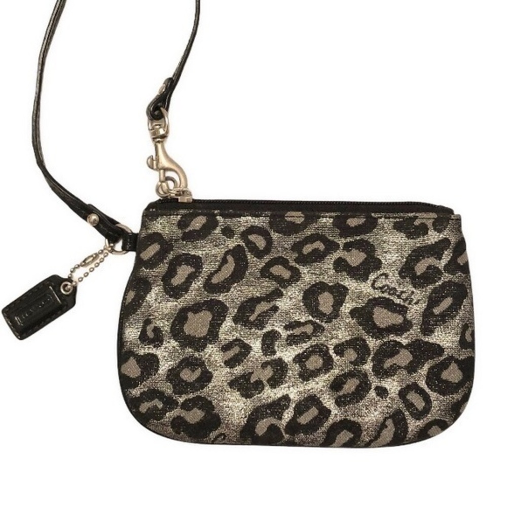 Coach silver leopard spots wristlet clutch bag